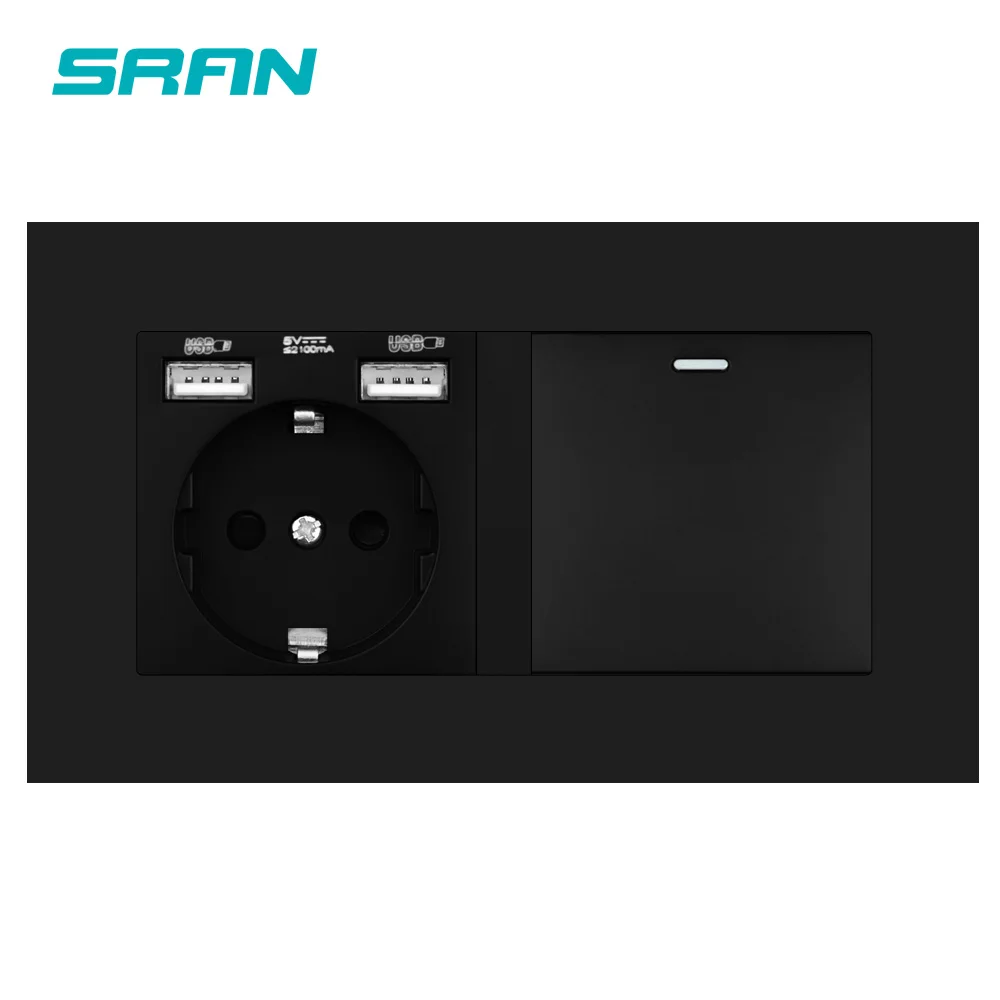 House Home SRAN EU Socket With Rocker Switch,220v 16A Wall Power Socket With Usb - £26.30 GBP