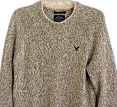 Y2k American Eagle Ragg Wool Knit Sweater Mens M Fisherman Crewneck Oatmeal - £21.39 GBP