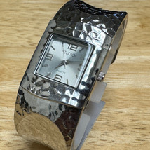 Studio Time Quartz Watch Women Silver Japan Movt Distressed Cuff Bangle New Batt - £13.49 GBP