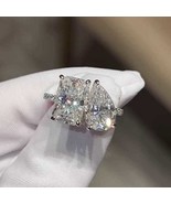 Elegant Toi et Moi Moissanite Ring - 925 Silver Pear & Emerald - $226.00