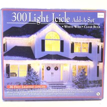 Icicle Lights 300 Clear Bulbs On White Wire 26 Feet, Two Strands Indoor Outdoor - £9.60 GBP