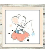 Baby elephant, cloud, stars, canvas, acrylic colors, wall art, home decor - $100.00+