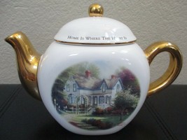 Thomas Kinkade Home Is Where The Heart Is Teapot Gold Trim by Teleflora CHIPPED - £4.74 GBP