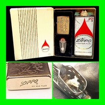 Rare 1950's Unfired 10k Gold Filled Vintage Zippo Full Size Lighter Gift Box Set - $420.74