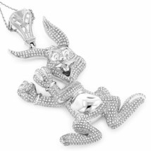 Herren 3.75 Karat Runde Künstlicher Diamant Bunny Anhänger 14K Weiß Vergoldet - £592.21 GBP