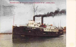 Steamer City of Chicago Leaving St Joseph Harbor Michigan 1911 postcard - $6.93