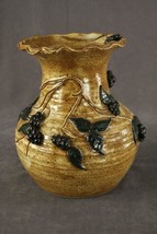 2007 Signed Art Pottery Brown Glaze Blackberry Vine Relief Flower Vase B... - £40.86 GBP