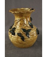 2007 Signed Art Pottery Brown Glaze Blackberry Vine Relief Flower Vase B... - £41.61 GBP