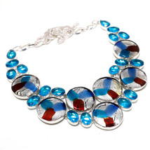 Dico Glass London Blue Topaz Gemstone Ethnic Gifted Necklace Jewelry 18&quot; SA 5094 - £11.98 GBP