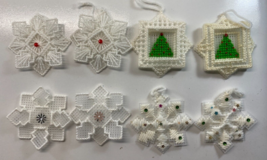 Vintage 8 Handmade Christmas Snowflake Ornaments Yarn Plastic Canvas Lot - £18.19 GBP