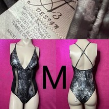 Sexy Metallic Grey &amp; Black Leopard Print Side Mesh Bodysuit~Size M - £19.36 GBP