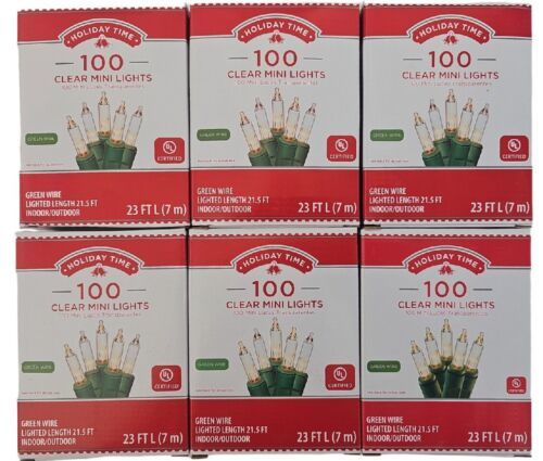Primary image for 100 Clear Mini Lights Green Wire Holiday Christmas Indoor Outdoor Lot Of 6