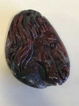 Finely Carved Dark Red Orange Tan &amp; Gray Horse Head Stone Pendant or Other Use - £31.00 GBP