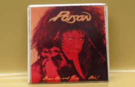 Poison 80s Hair Band Photo Pinback Square  1 1/2&quot; Open Up and Say Ah! Pi... - £8.67 GBP