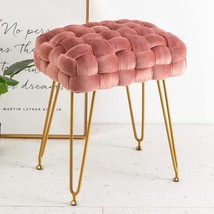 Lue Bona Velvet Vanity Stool, Rectangle Ottoman, Upholstered Make Up Foot, Pink - $69.98