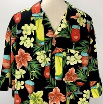Sun Casuals Hawaiian Aloha XL Shirt Cocktails Mai Tai Black Floral Tropical - £31.96 GBP