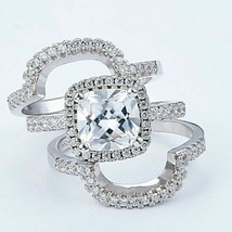 Bridal Ring Trio Set 3.25Ct Cushion Simulated Diamond White Gold Plated Size 8.5 - £124.12 GBP