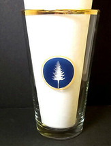 Pint Beer glass Pine Tree logo in blue circle gold rim - $9.26