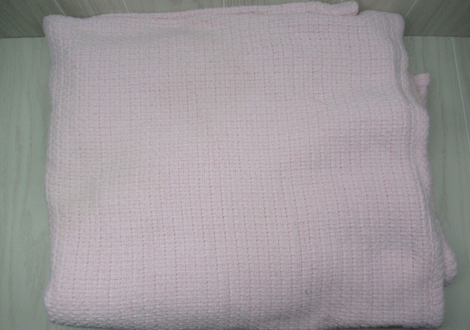 Pottery Barn kids pink thermal woven cotton blanket USED READ 67x78" - $49.49