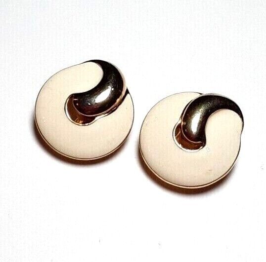 TRIFARI Gold Ivory Tone Enamel Button Swirl Clip On Stud Earrings - $17.77