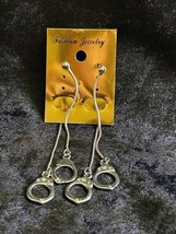 Silver Tone Front &amp; Back 3&quot; Dangle Handcuff Earrings with Surgical Steel Posts - £3.20 GBP