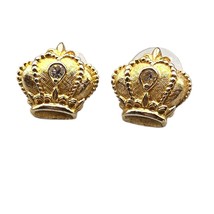 Small Signed Avon Crown Shaped Earrings Studs Textured Gold Tone Vintage - $20.93