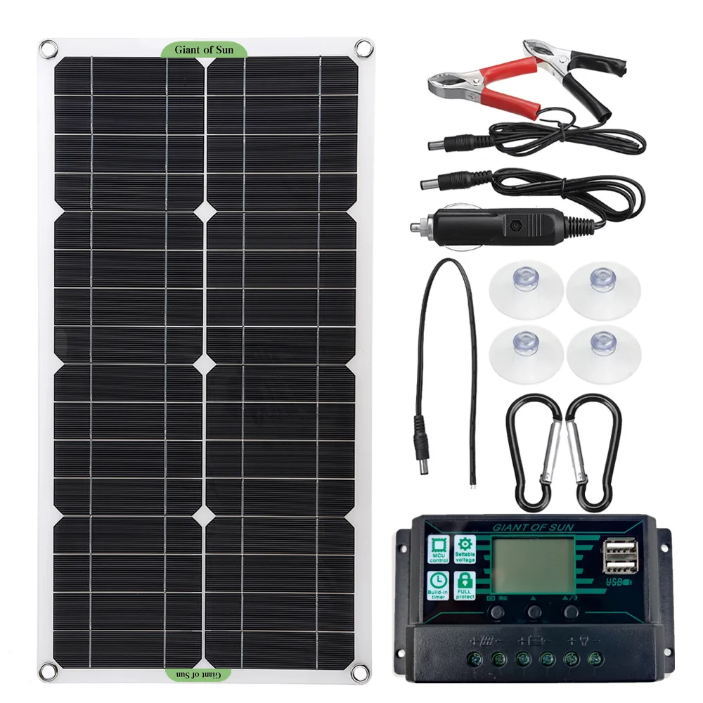 100W Solar Panel 12V/24V Controller Dual USB Port for Outdoor  Battery Charger F - £107.97 GBP