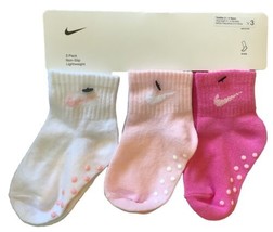 Nike Pink Toddler 3 Pack Non-slip Toddler Socks 2-4 Years Shoe Size 3-7 - £16.15 GBP