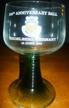 1990 COMMEMORATIVE GERMANY DEFEND PROTECT RIBBED STEM GREEN WINE GLASS S... - $11.76