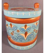 Wooden Hand Painted Sliding Top Trinket Storage Box Aqua Color City Scen... - $10.77