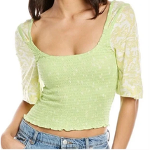 Free People MARIGOLD Smocked Tee Crop Top | Sz S Key Lime Green NEW  N1 - £14.77 GBP