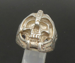 925 Sterling Silver - Vintage Heavy Skeleton Head Biker Ring Sz 17 - RG22698 - £105.47 GBP