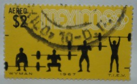 VINTAGE STAMPS MEXICO MEXICAN 2 TWO $ DOLLAR OLYMPIC GAMES AIRMAIL X1 B22 - $1.71