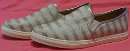 Splendid Gray Silver Metallic Stripe Shimmer Shiny Flat Slip On Shoes Comfort 10 - £10.28 GBP