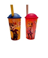 Chuck E Cheese Yellow Pink Plastic Tumblers Straws Lids 2018 Set Of 2 - $21.69 CAD