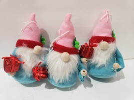 (3) Christmas Felt Gnome Red Pink Aqua Tree Ornaments Home Decor - £11.86 GBP
