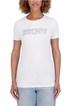 DKNY Womens T-Shirt White Short Cap Sleeves Crewneck Logo Relaxed Fit - $616.38 MXN