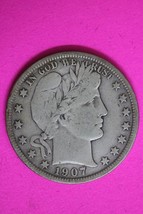 1907 D Barber Liberty Half Dollar Scarce Semi Key Date Coin Denver Mint 37 - $34.21