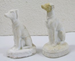 Pair of 19th Century White Whippet or Greyhound Bisque Dog Figurines  - $78.21