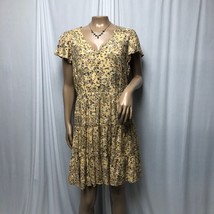 Maurices Dress Womens Medium Yellow Blue Floral Short Sleeve Boho - $12.53