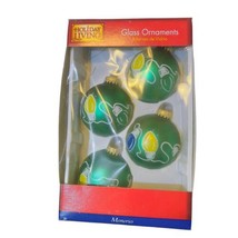 Vtg Christmas By Krebs Green Glass Stenciled Light Bulb Ornaments Set Of 4 Nos - £11.62 GBP