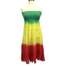 NEW Cute Options Womens S Sundress Smocked Gauzy Reggae Green Yellow Red - £19.33 GBP
