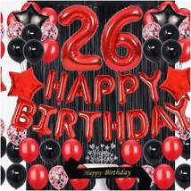 Red &amp; Black 26th Birthday Bash Kit: Balloons, Cake Topper, Sash, Curtain... - $40.58