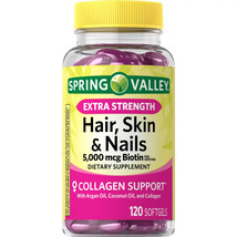 Spring Valley Extra Strength Hair Skin Nails, Collagen Support 5000 mcg ... - $22.69
