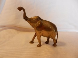 Brass Walking Elephant Figurine With Trunk Up For Good Luck 4.75&quot; Tall - £23.70 GBP