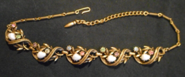 1950s Coro Parure Rhinestone Baroque Pearl Choker Gold Tone Metal Florenza Style - £71.21 GBP