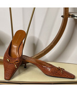 Casedei Woven Brown Leather Kitten Heel Mule Italian Designer Shoes - €174,21 EUR