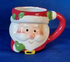 Vintage Santa Claus Face Mug Cup Eyes Open Christmas Handed Red Hat Gree... - $21.49
