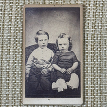 Small Cabinet Card Antique Photo Of Boy And Girl Blake Studio Bellows Fa... - $11.83
