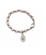PINK PEARL BEADS BABY BRACELET WITH MIRACULOUS CHARMS - £31.69 GBP